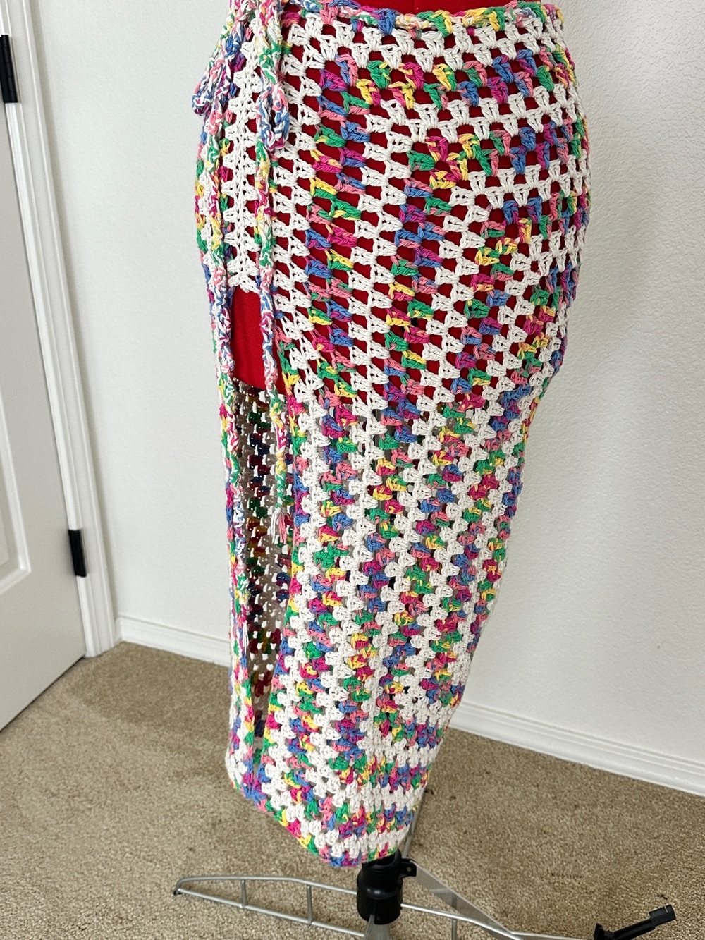 Handmade Multicolor Crochet swimsuit cover Maxi Skirt - White Base size XS/Small